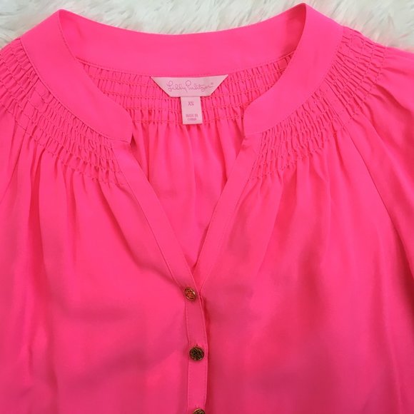 πHPπ Lilly Putlizer Neon Hot Pink Silk Blouse / Top - Picture 4 of 6